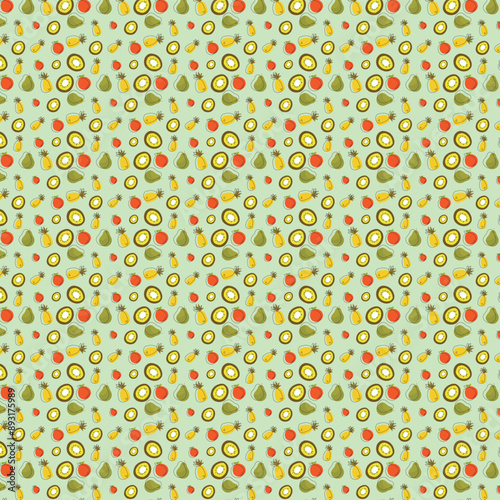 Seamless pattern of different fruits isolated on background. Summer pattern design.