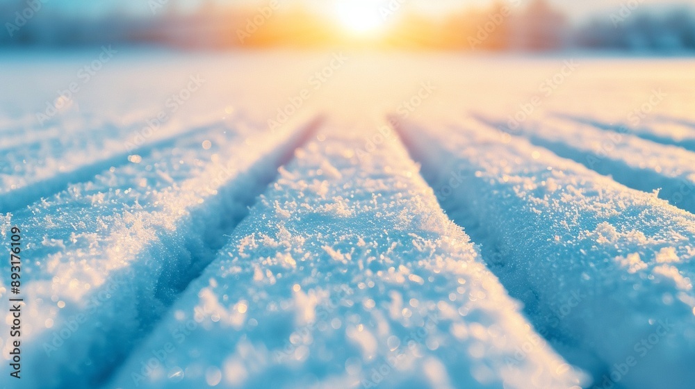Naklejka premium Aerial view of a blank, untouched snowcovered field, sunlight reflecting off the pristine surface, photorealistic, high resolution