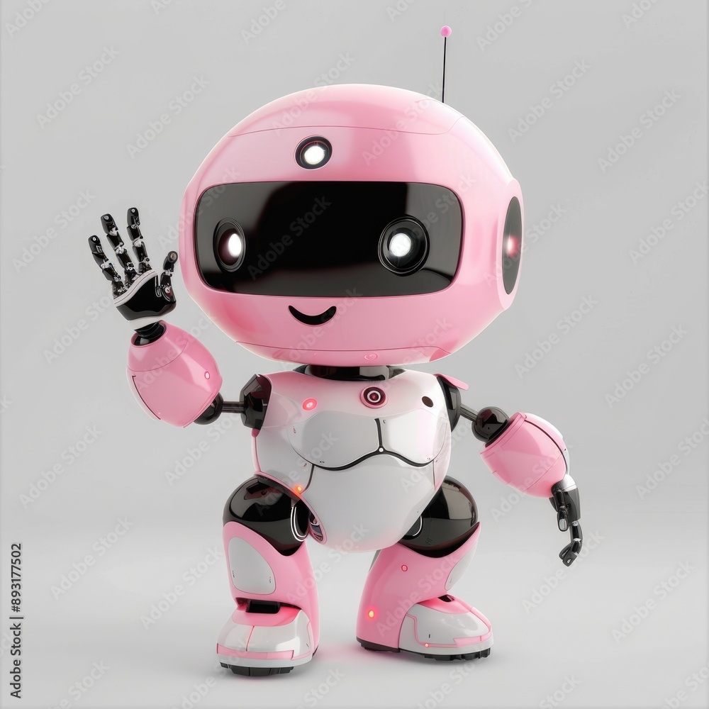 Friendly Pink Robot Waving Hello Friendly Pink Robot Waving Hello