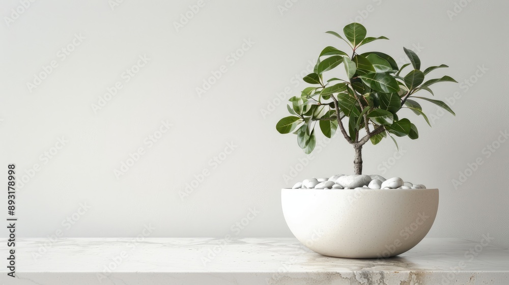 Zanzibar gem in a white pot on table, minimal home decor and gardening concept with space