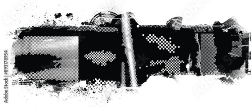 Glitch distorted grange shape . Noise grungy logo . Trendy defect error shapes . Glitched frame .Grunge textured . Distressed effect .Vector shapes