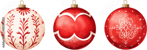 Christmas Ornament Balls Watercolor Illustration Vector.