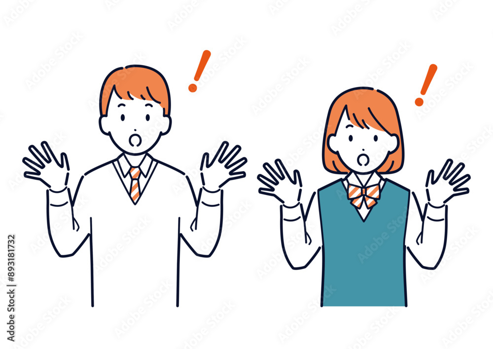 びっくりする高校生のイラスト＿上半身