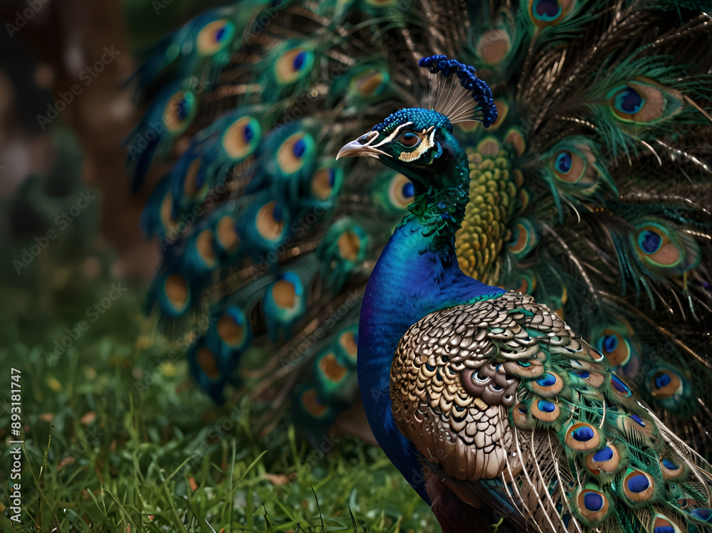 Obraz premium Beautiful majestic peacock in bright colors