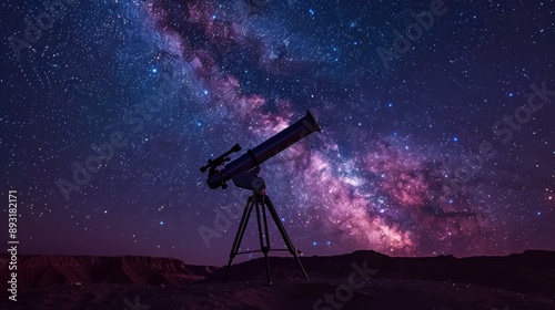 A Telescope Is Set Up on a Tripod in Front of a Starry Sky - Generative AI