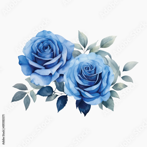 Elegant blue watercolor roses illustration