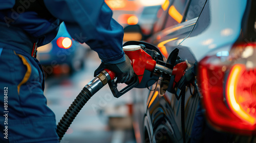 Close-up of a hand holding a gas pump while filling a car with fuel