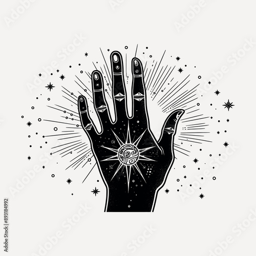 Mystical hand with cosmic elements