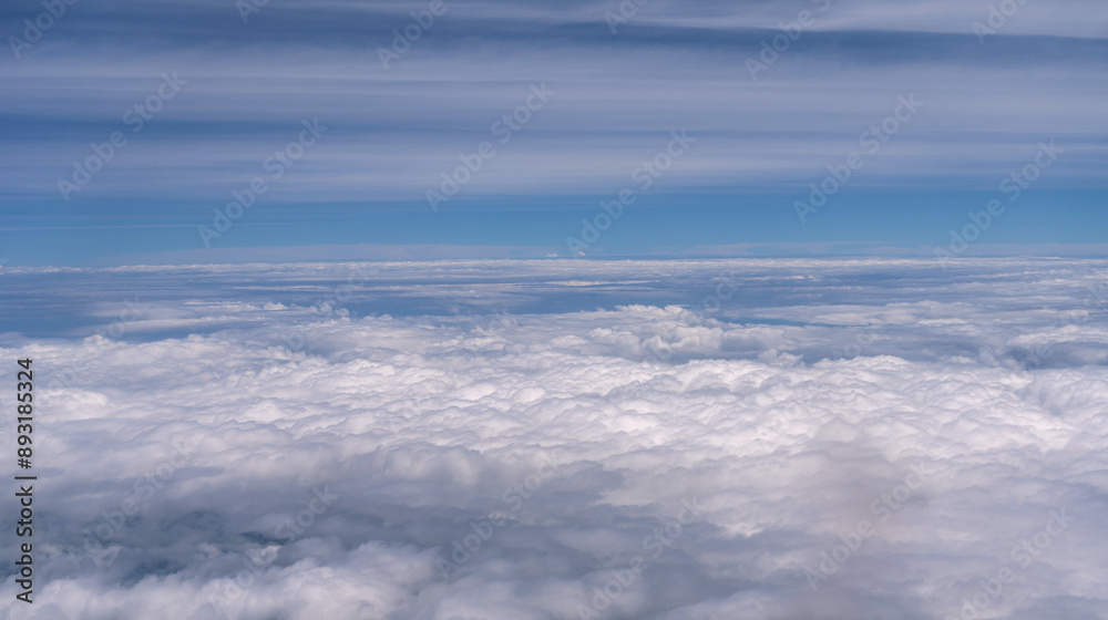 Blue Sky with White Clouds, Flying above Sunny Cloudy Sky Texture Pattern, Fluffy Clouds Plane View Blue Sky with White Clouds, Flying above Sunny Cloudy Sky Texture Pattern, Fluffy Clouds Plane View