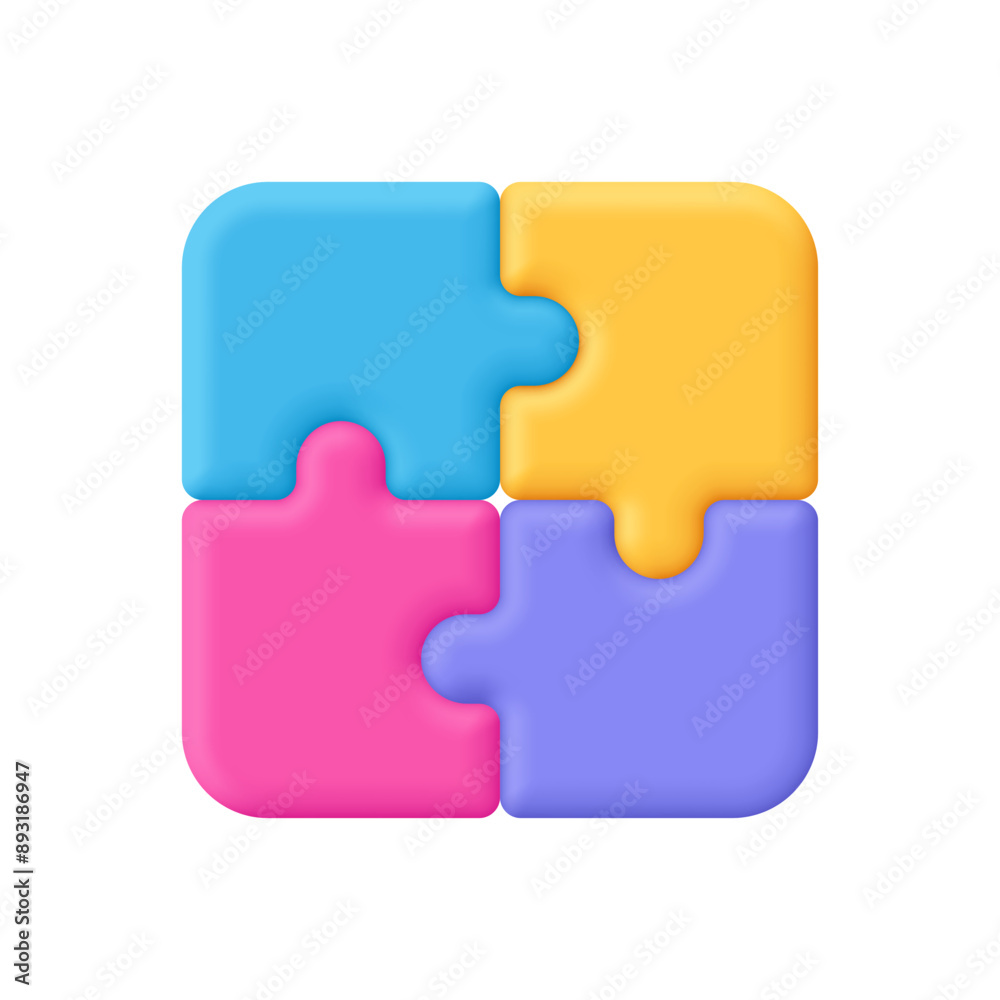 Puzzle pieces, jigsaw. Business solutions, teamwork, logic and game concept. 3d vector icon. Cartoon minimal style. Puzzle pieces, jigsaw. Business solutions, teamwork, logic and game concept. 3d vector icon. Cartoon minimal style.