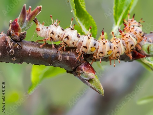 Invasion of the European Pear Sucker: Cacopsylla pyri Infestation on a Pear Tree Shoot photo