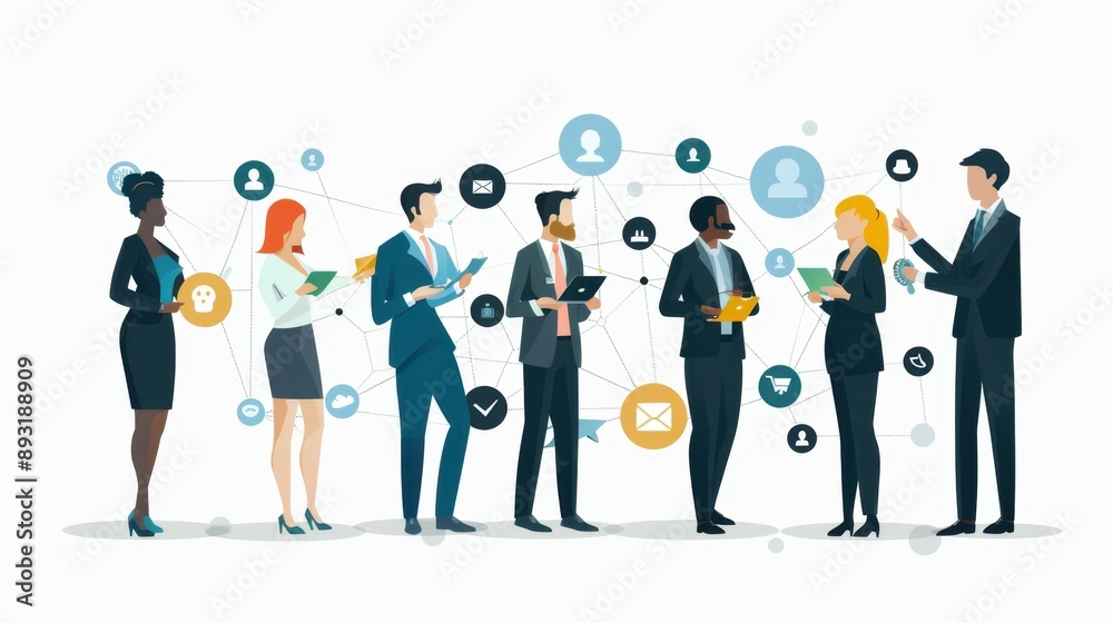 Business characters networking, professional interaction, flat design illustration Business characters networking, professional interaction, flat design illustration