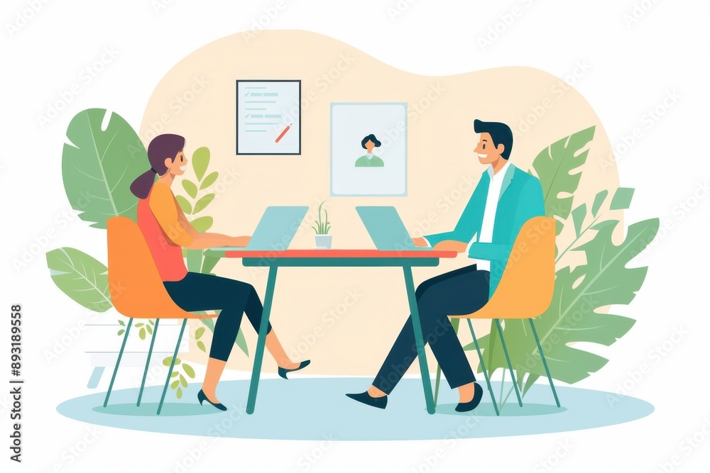 HR manager interviewing candidate, recruitment process, flat design illustration HR manager interviewing candidate, recruitment process, flat design illustration