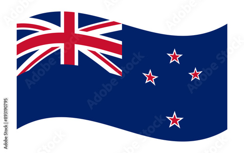 Wavy flag of New Zealand, isolated on transparent background. Vector illustration