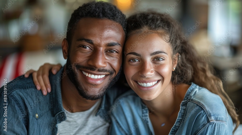 Laughing Couple Holding USA Flag in Photorealistic Portrait Laughing Couple Holding USA Flag in Photorealistic Portrait