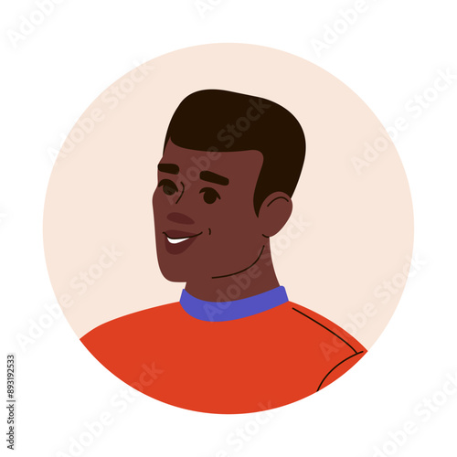 Head portrait of an African American man. Avatar of middle aged african male for social networks. Vector flat illustration
