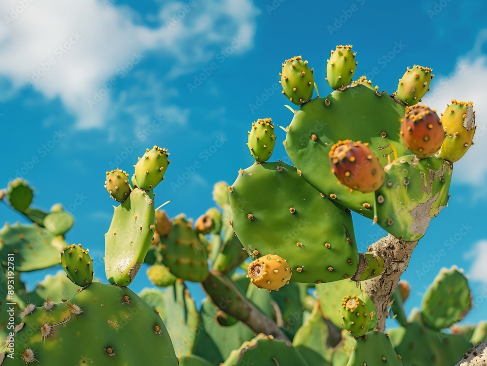 Prickly Pear Perfection: Stunning Close Up in Sicily's Blue Sky