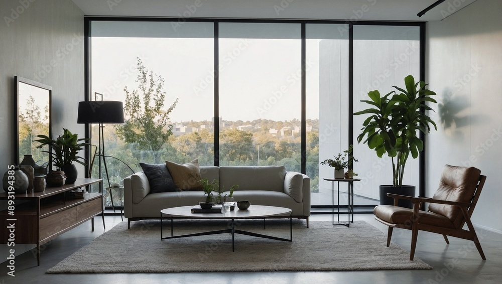Fototapeta premium A sleek frameless mirror mounted on a clean white wall 