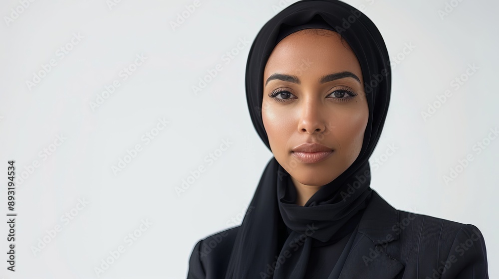 A Close up of a Woman in a Black Headscarf and Black Suit - Generative AI A Close up of a Woman in a Black Headscarf and Black Suit - Generative AI