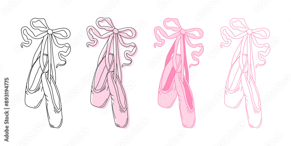 Ballerina pointe shoes with bow. Female ballet slippers for classic elegant dance Ballerina pointe shoes with bow. Female ballet slippers for classic elegant dance