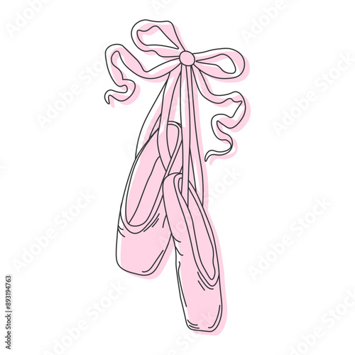 Ballerina pointe shoes with bow. Female pink ballet slippers for classic elegant dance