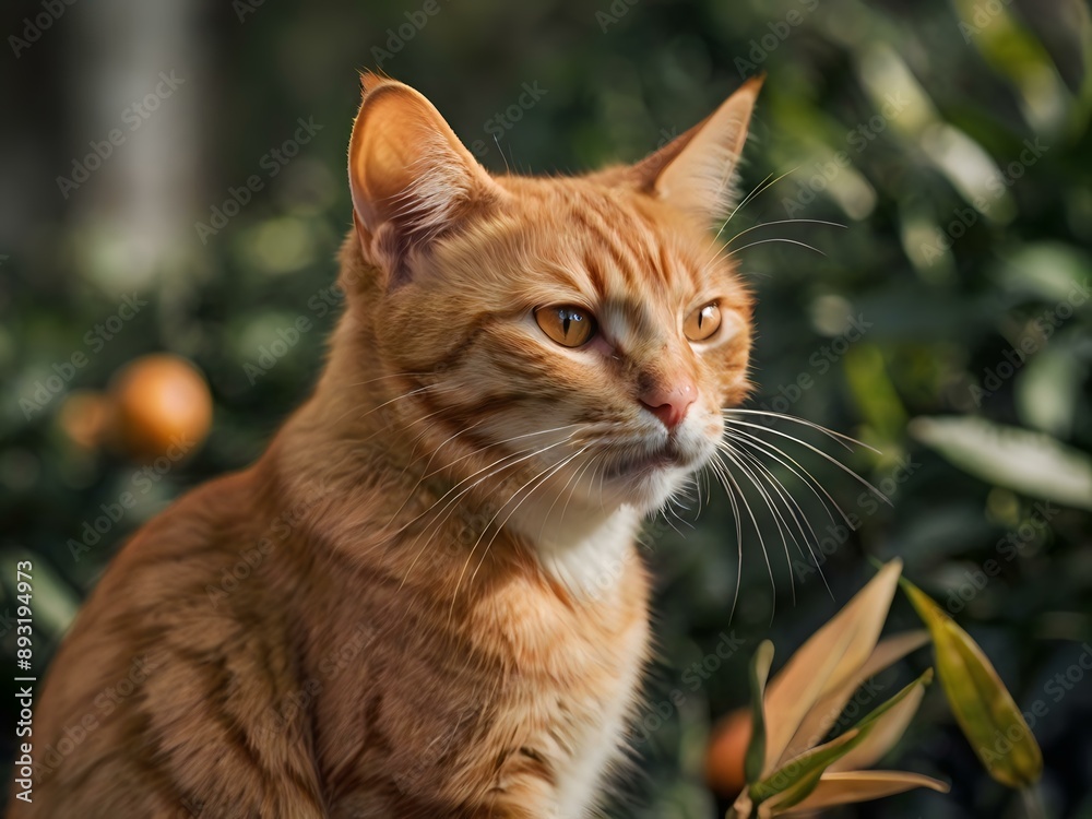 orange cat with blur background, orange cat is sitting and looking orange cat with blur background, orange cat is sitting and looking