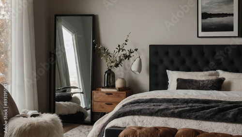 Obraz na płótnie A tall full length mirror with a simple black frame w salonie