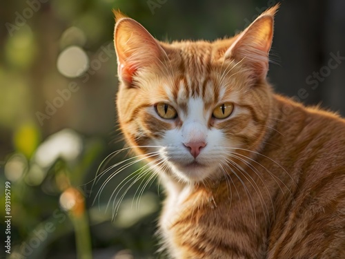 Wallpaper Mural orange cat with blur background, orange cat is sitting and looking Torontodigital.ca