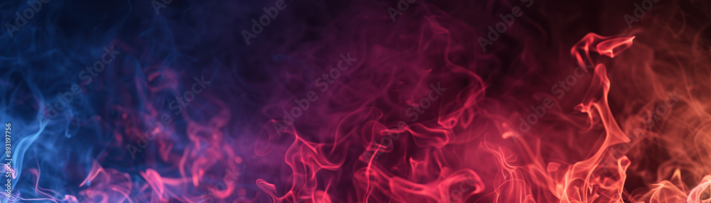 Obraz premium Vibrant red and blue smoke swirls together, creating a visually striking and dynamic background perfect for various creative projects and designs.