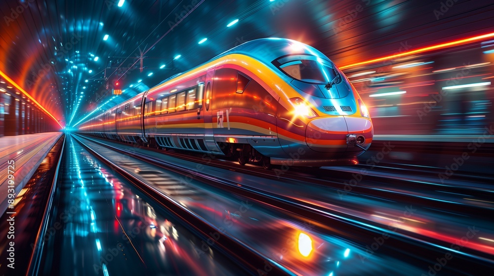 high speed rail Fantastic fast moving on the urban railway high speed rail Fantastic fast moving on the urban railway