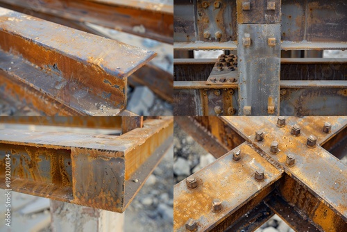 Close-up of rusty steel beams used for construction, forming an abstract structure on the street in Doha or at school. 