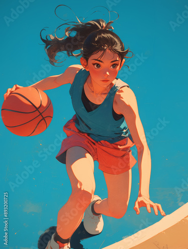 Illustration style basketball player girl