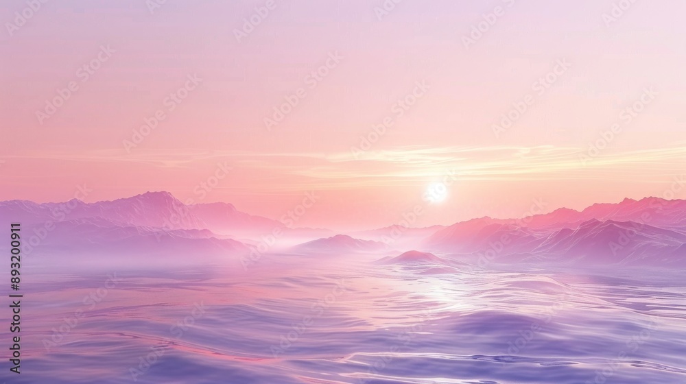 Fototapeta premium A View of the Ocean at Sunset With Mountains in the Background - Generative AI