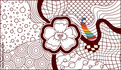 Coloring page with Psychedelic groovy flower.