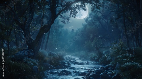 A dark forest Realistic style Digital CG art concept illustration realistic c...