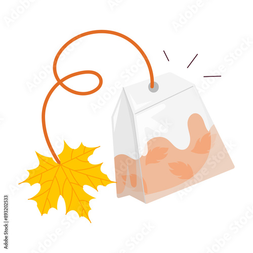 A flat sticker of teabag with leaf 

