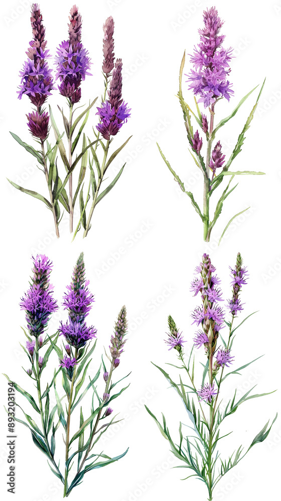 Fototapeta premium Watercolor Blazing Star Flower Or Liatris Spicata On Transparent Background