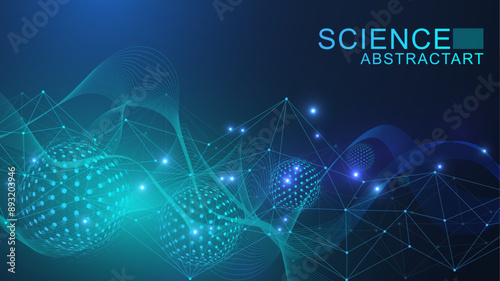Quantum computing. Quantum processing. Artificial intelligence quantum computer technology concept. Future new technology for business or science presentation. Vector illustration.