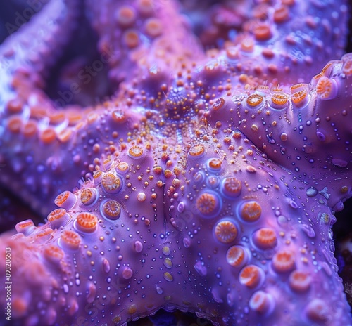 A detailed close-up of a purple sea star 
