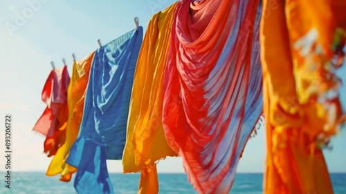 Wallpaper Mural Close-Up of Vibrant Cloths Fluttering with Blue Sea Background Torontodigital.ca