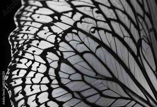 Close-up of black and white butterfly wings. Macro photography of animals, wing details