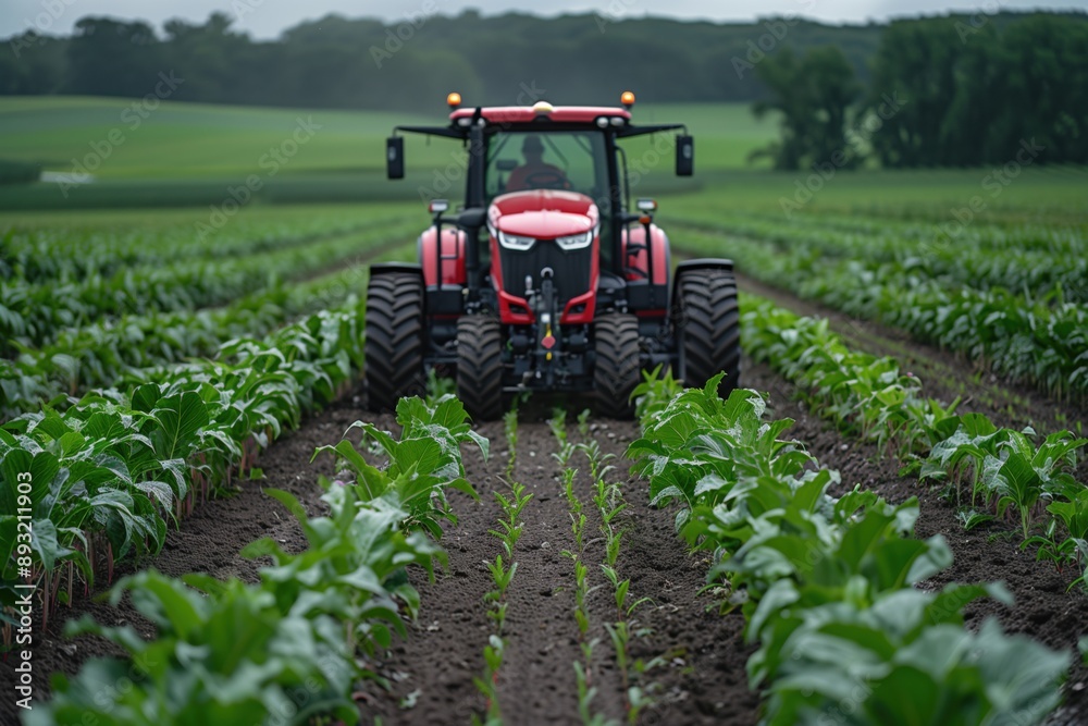 Modern farm with automated tractors Modern farm with automated tractors