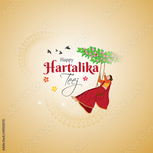Vector illustration of Happy Hartalika Teej social media feed template