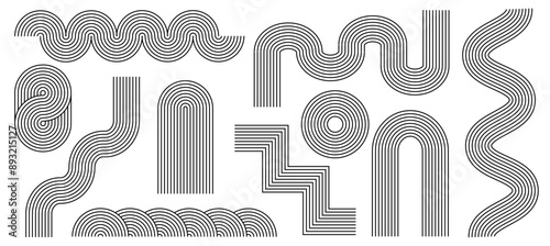 Zen arch set, simple line arch and shapes. Geometric Japanese zen pattern minimal elements. Boho style strips,