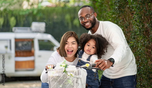 Tableau sur toile Happy multiracial family having fun relaxing together