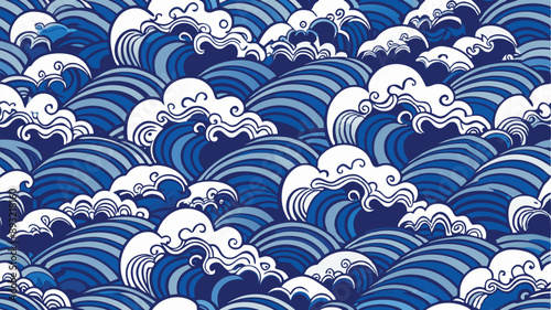 Japanese water wave seamless pattern