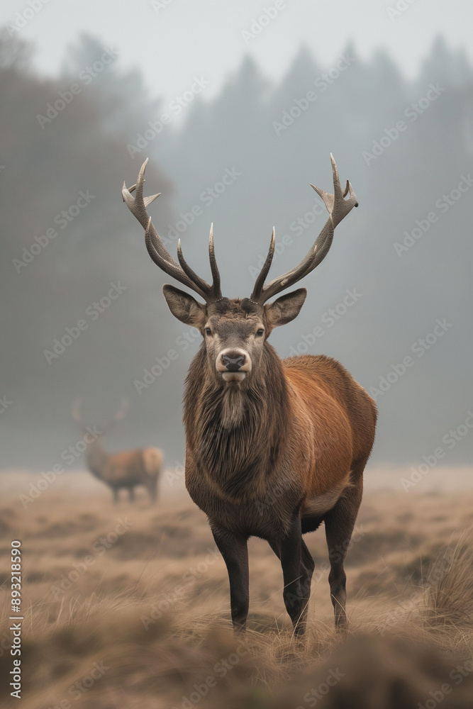 deer in the foggy forest deer in the foggy forest