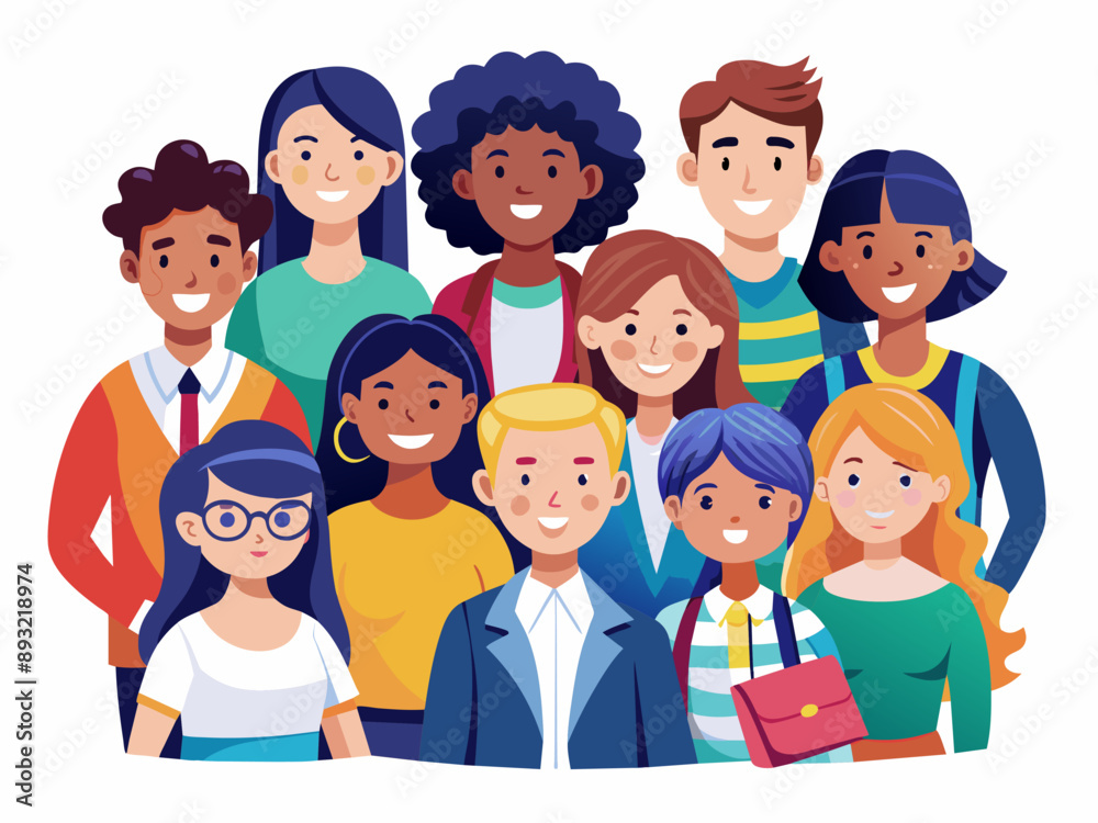 Illustration of diverse people promoting multicultural friendship, teamwork, inclusivity, and unity Illustration of diverse people promoting multicultural friendship, teamwork, inclusivity, and unity