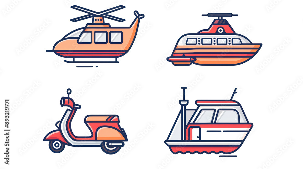 A minimalist vector icon set of transportation A minimalist vector icon set of transportation
