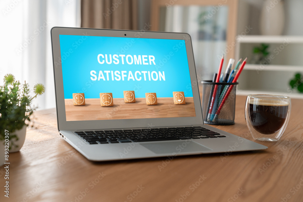 Fototapeta premium Customer satisfaction and evaluation analysis on modish software computer for marketing strategy planning